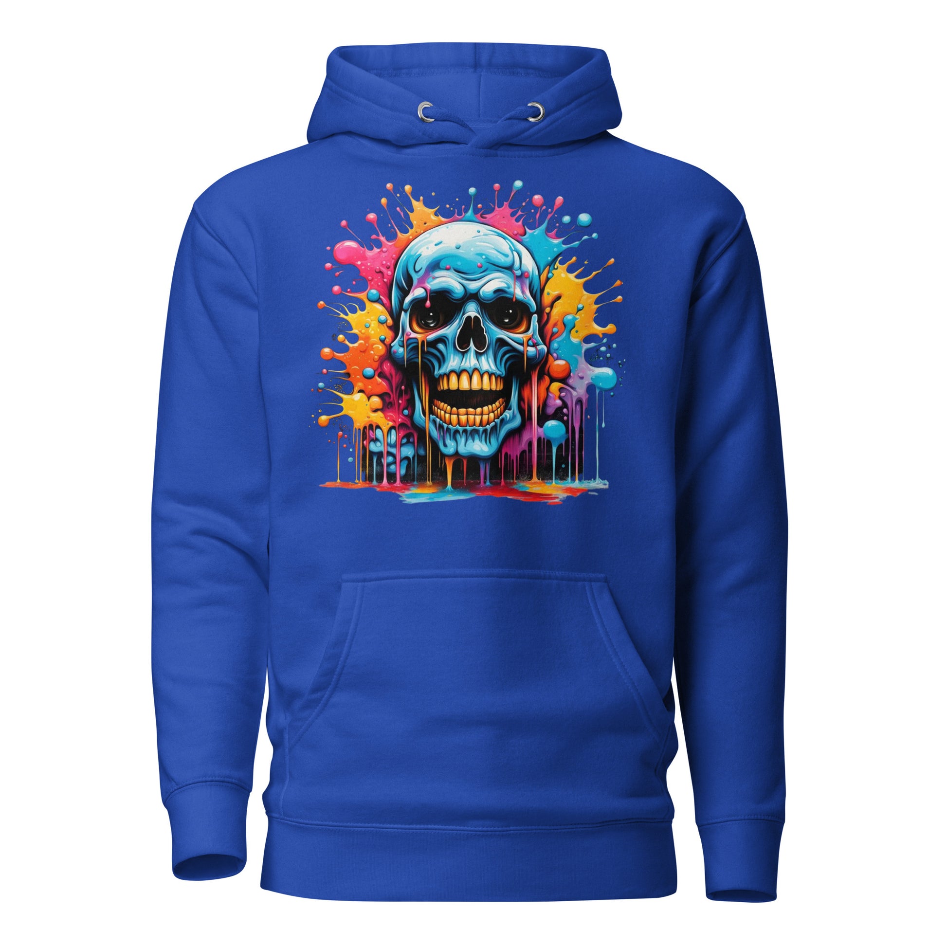 Blue Skull Splash Unisex Streetwear Hoodie by Hipyfi – Digital Art and Graffiti Style. team-royal-front-2