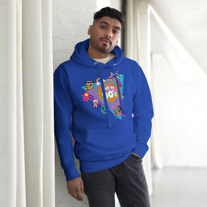 Back to 90s retro unisex graphic hoodie with colorful vintage design – Hipyfi Clothes & Design. team-royal-front