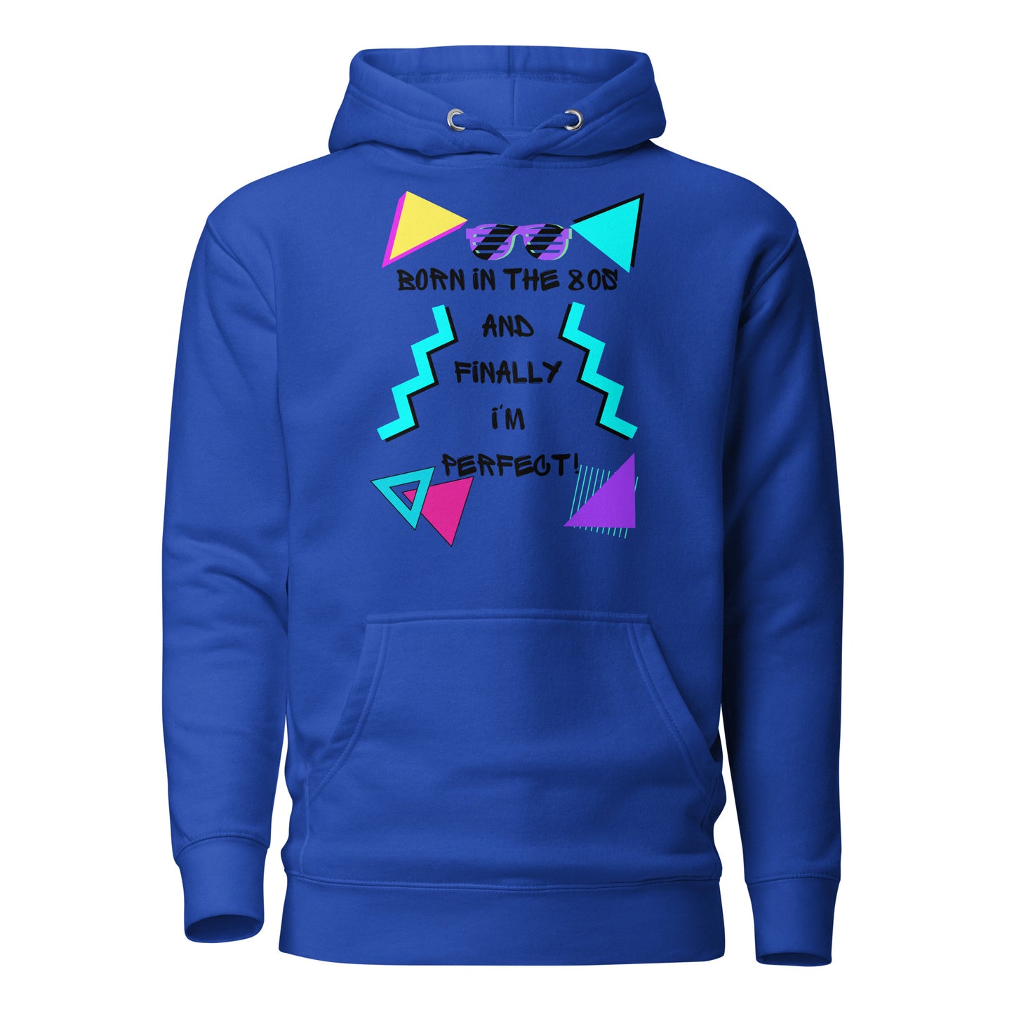 Hipyfi Premium 80s Neon Graphic Hoodie – Unisex Retro Pop Culture Design, Vibrant 80s-inspired geometric graphics. team-royal-front-2