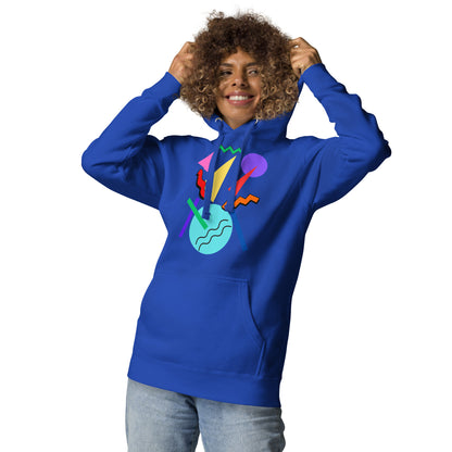 Retro Pop Memphis Hoodie with colorful geometric abstract design – unisex streetwear by Hipyfi Clothes & Design. team-royal-front