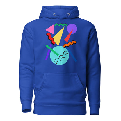Retro Pop Memphis Hoodie with colorful geometric abstract design – unisex streetwear by Hipyfi Clothes & Design. team-royal-front-2