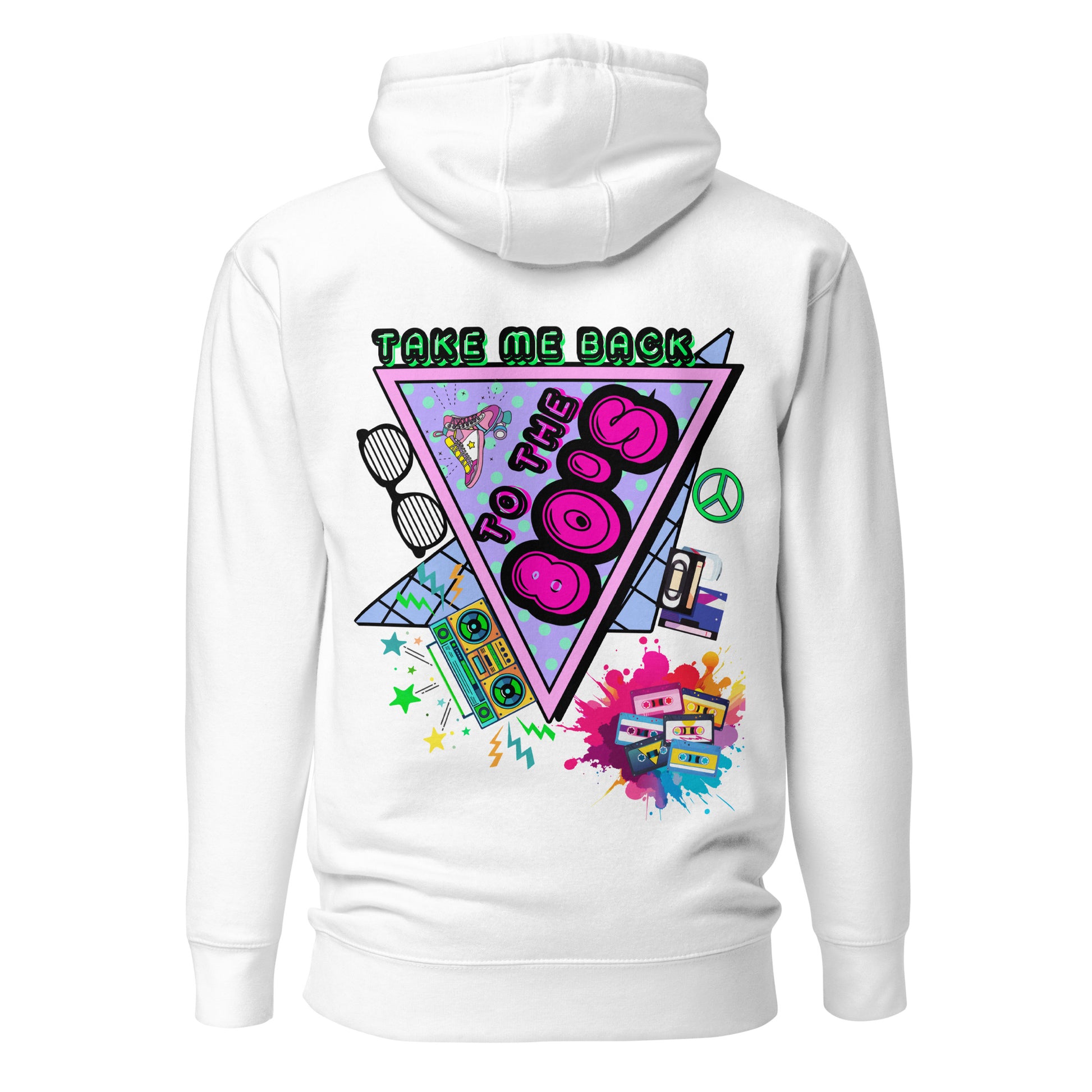 Hipyfi 80s Neon Graphic Hoodie – Unisex Retro Design with Vibrant 80s Pop Culture Graphic. white-back-2