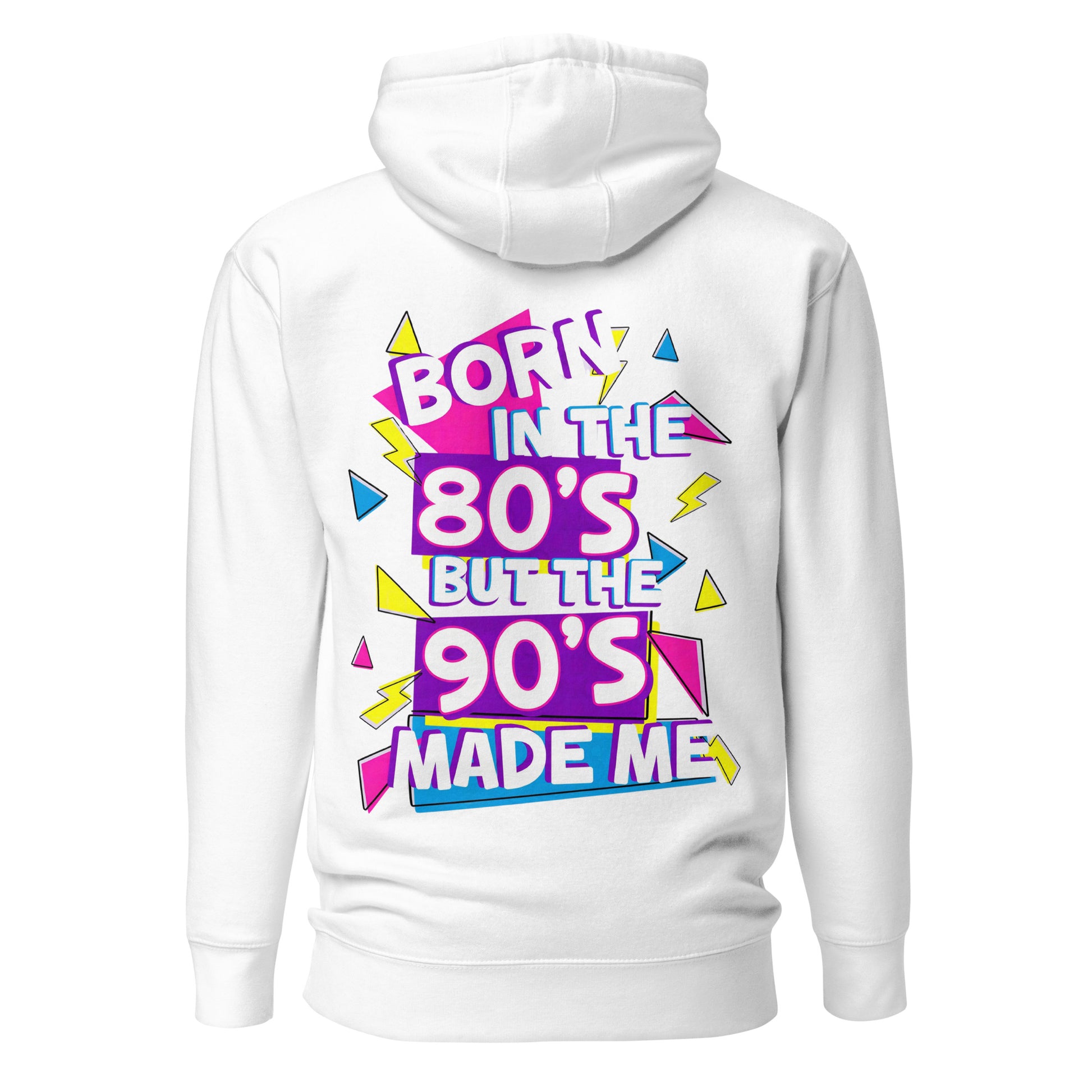 Unisex retro hoodie with bold 80s and 90s neon graphic design – Hipyfi streetwear. white-back-2
