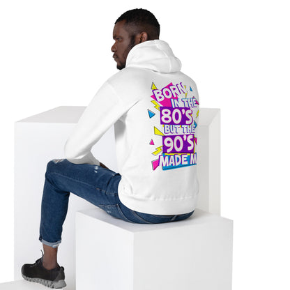 Unisex retro hoodie with bold 80s and 90s neon graphic design – Hipyfi streetwear. white-back