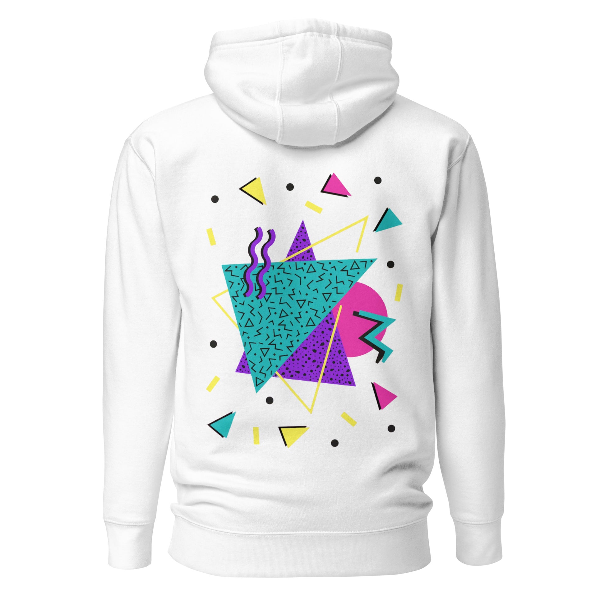 Retro Pop Memphis Hoodie with colorful geometric abstract design – unisex streetwear by Hipyfi Clothes & Design. white-back-2