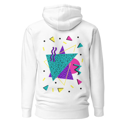 Retro Pop Memphis Hoodie with colorful geometric abstract design – unisex streetwear by Hipyfi Clothes & Design. white-back-2
