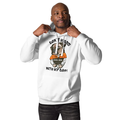 Funny pug mugshot graphic on unisex streetwear hoodie – Cool Dog design by Hipyfi Clothes & Design. white-front