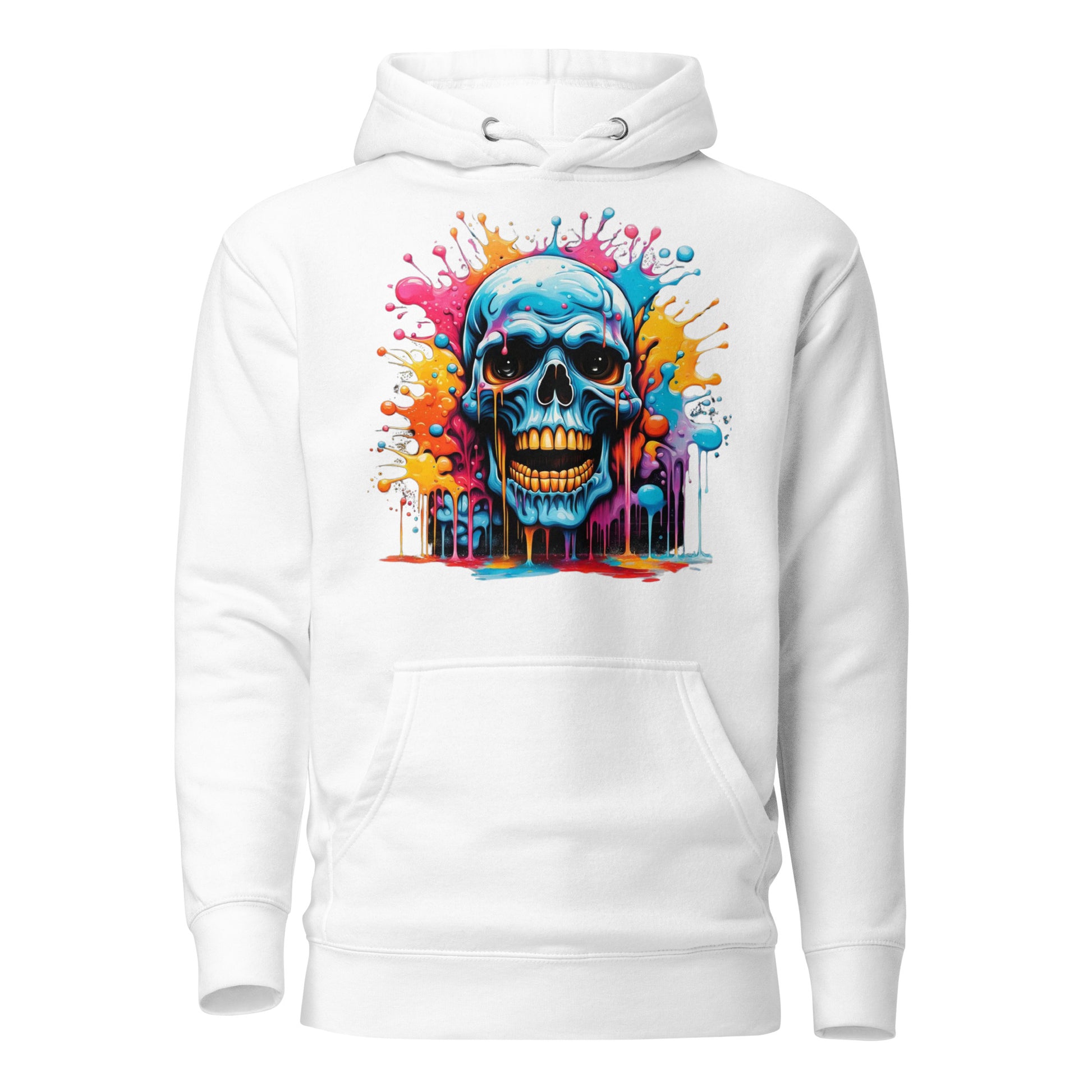 Blue Skull Splash Unisex Streetwear Hoodie by Hipyfi – Digital Art and Graffiti Style. white-front-2