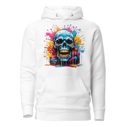 Blue Skull Splash Unisex Streetwear Hoodie by Hipyfi – Digital Art and Graffiti Style. white-front-2