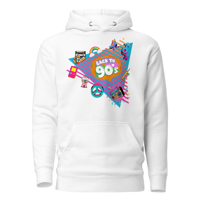 Back to 90s retro unisex graphic hoodie with colorful vintage design – Hipyfi Clothes & Design. white-front-2