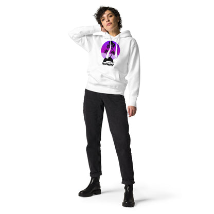 Vaporwave Sunset Unisex Hoodie with retro 80s synthwave design by Hipyfi Clothes & Design. white-front