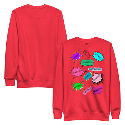 Hipyfi Unisex 80s Pop Art Sweatshirt – Vibrant Retro Graphic Design featuring bold neon colors and comic book style graphics. team-red-front-and-back
