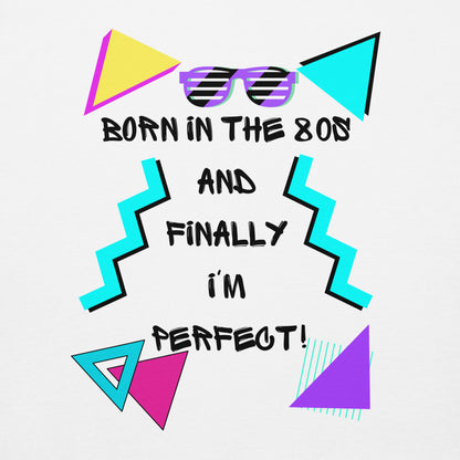 Hipyfi Retro 80s Unisex Premium Sweatshirt – Born in the 80s, featuring bold geometric design and vibrant neon colors. front 
