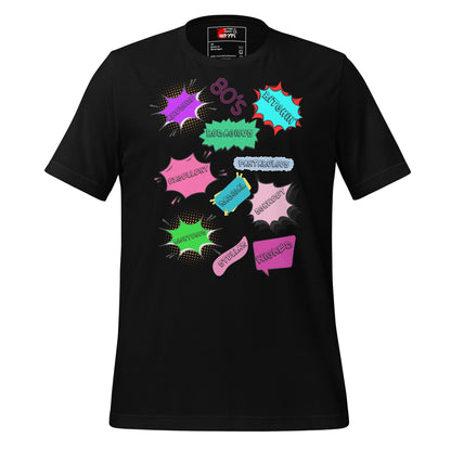 Hipyfi Unisex Eco-Friendly Retro Graphic Tee – 80s Pop Art Design, Recycled Materials, Casual Streetwear. black-front-4
