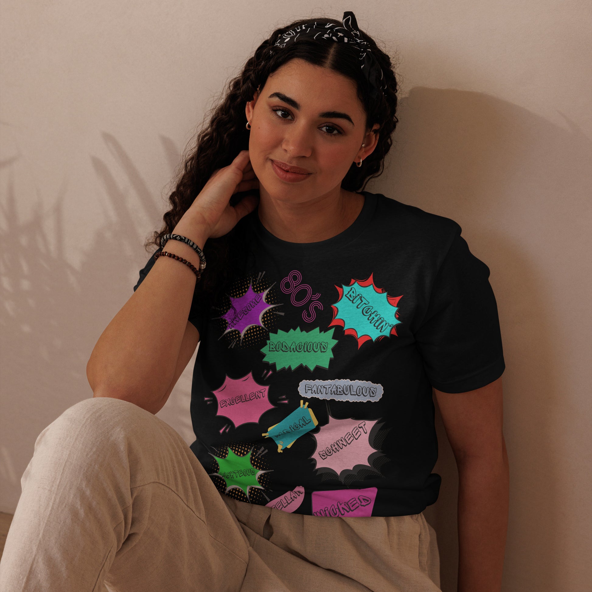 Hipyfi Unisex Eco-Friendly Retro Graphic Tee – 80s Pop Art Design, Recycled Materials, Casual Streetwear. black-front-3