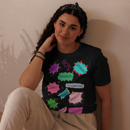 Hipyfi Unisex Eco-Friendly Retro Graphic Tee – 80s Pop Art Design, Recycled Materials, Casual Streetwear. black-front-3