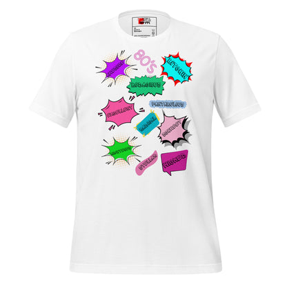 Hipyfi Unisex Eco-Friendly Retro Graphic Tee – 80s Pop Art Design, Recycled Materials, Casual Streetwear. white-front-4