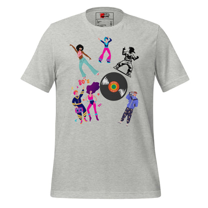 Unisex 80s Dance Graphic T-Shirt with Retro Vinyl Design by Hipyfi – Vintage Pop Art Streetwear. athletic-heather-front-4