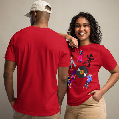 Unisex 80s Dance Graphic T-Shirt with Retro Vinyl Design by Hipyfi – Vintage Pop Art Streetwear. red-front