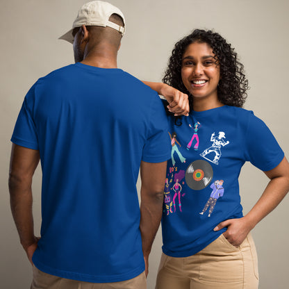 Unisex 80s Dance Graphic T-Shirt with Retro Vinyl Design by Hipyfi – Vintage Pop Art Streetwear. true-royal-front