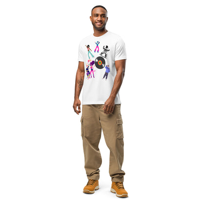 Unisex 80s Dance Graphic T-Shirt with Retro Vinyl Design by Hipyfi – Vintage Pop Art Streetwear. white-front-2