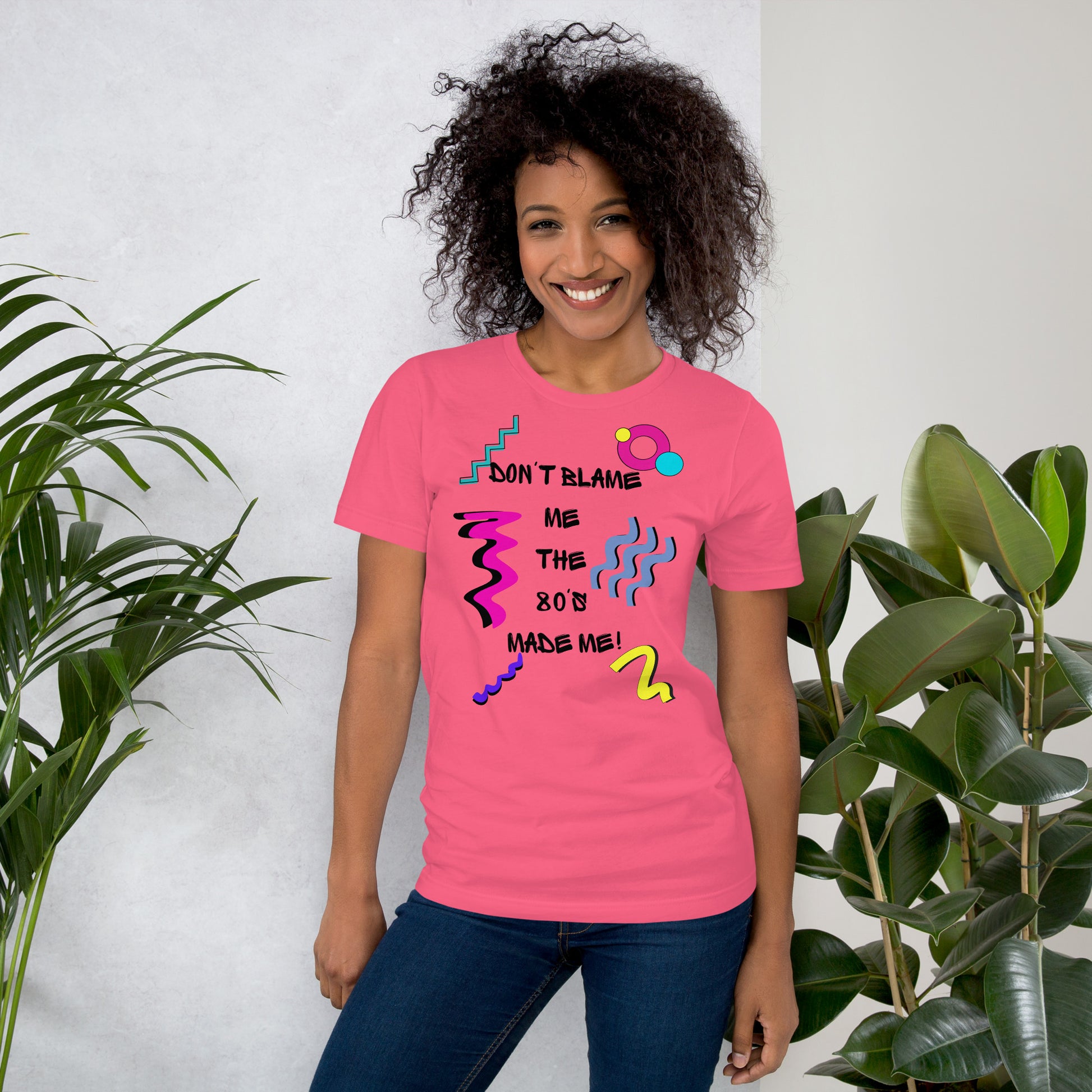 Unisex 80s Retro Graphic T-Shirt with 'Don’t Blame Me, the 80s Made Me' design – Hipyfi Clothes & Design. charity-pink-front-2