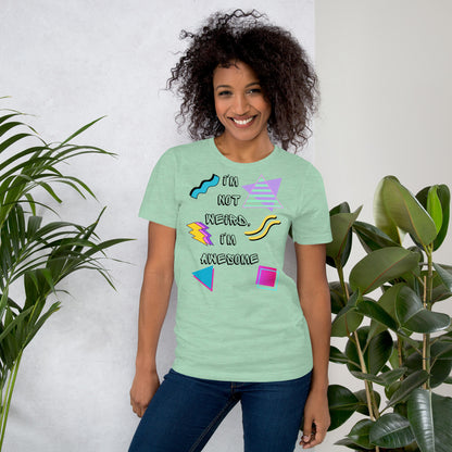 Unisex retro graphic t-shirt with 'I’m Not Weird I’m Awesome' 80s design by Hipyfi Clothes & Design. heather-prism-mint-front-2