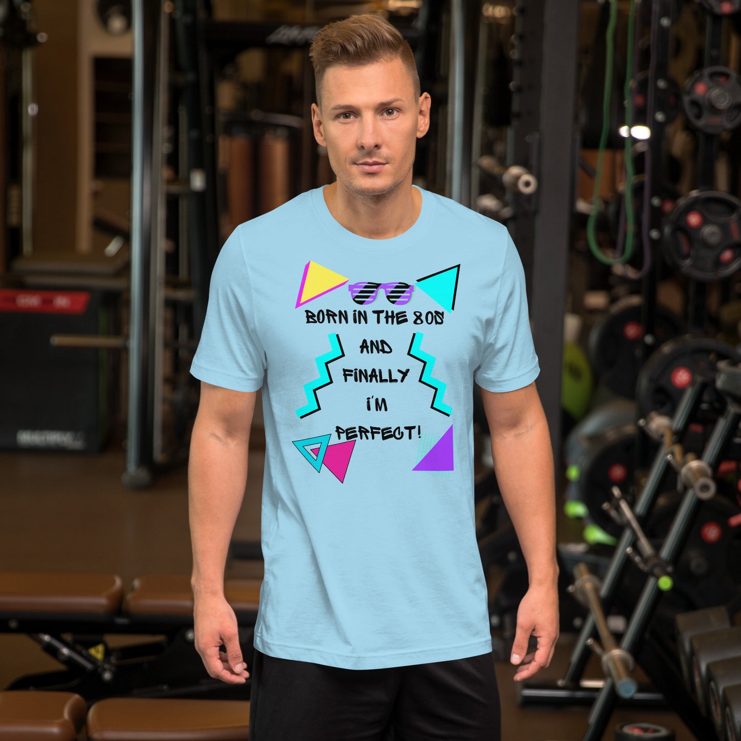 Hipyfi Unisex 80s Retro T-Shirt – Born in the 80s, Perfected for Today, featuring bold 80s graphic design and retro typography. ocean-blue-front