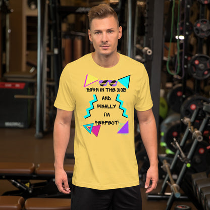 Hipyfi Unisex 80s Retro T-Shirt – Born in the 80s, Perfected for Today, featuring bold 80s graphic design and retro typography. yellow-front