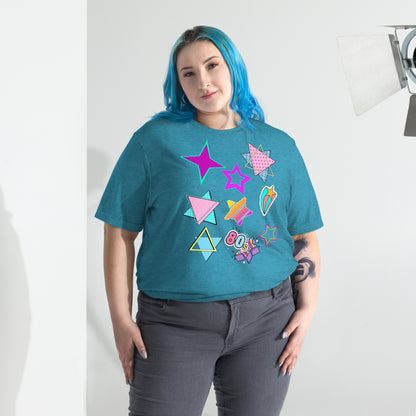 Unisex Retro 80s T-Shirt with Neon Pop Art Graphic – Hipyfi Tri-Blend Tee. aqua-triblend-front