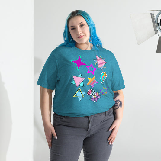 Unisex Retro 80s T-Shirt with Neon Pop Art Graphic – Hipyfi Tri-Blend Tee. aqua-triblend-front