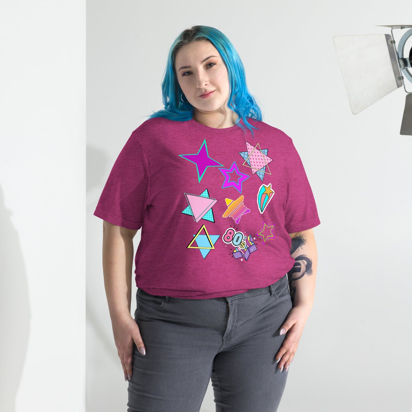 Unisex Retro 80s T-Shirt with Neon Pop Art Graphic – Hipyfi Tri-Blend Tee. berry-triblend-front