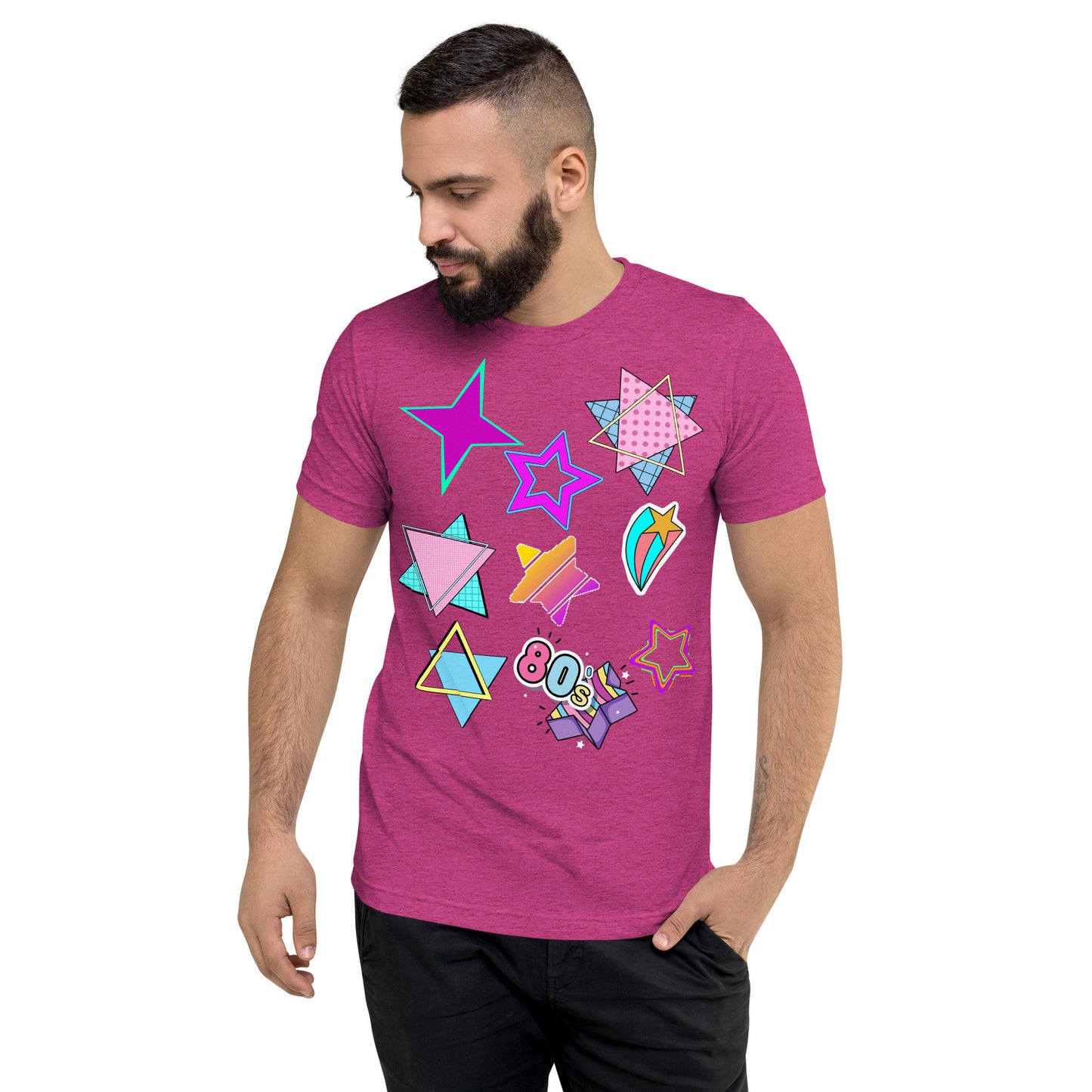 Unisex Retro 80s T-Shirt with Neon Pop Art Graphic – Hipyfi Tri-Blend Tee. berry-triblend-front-2