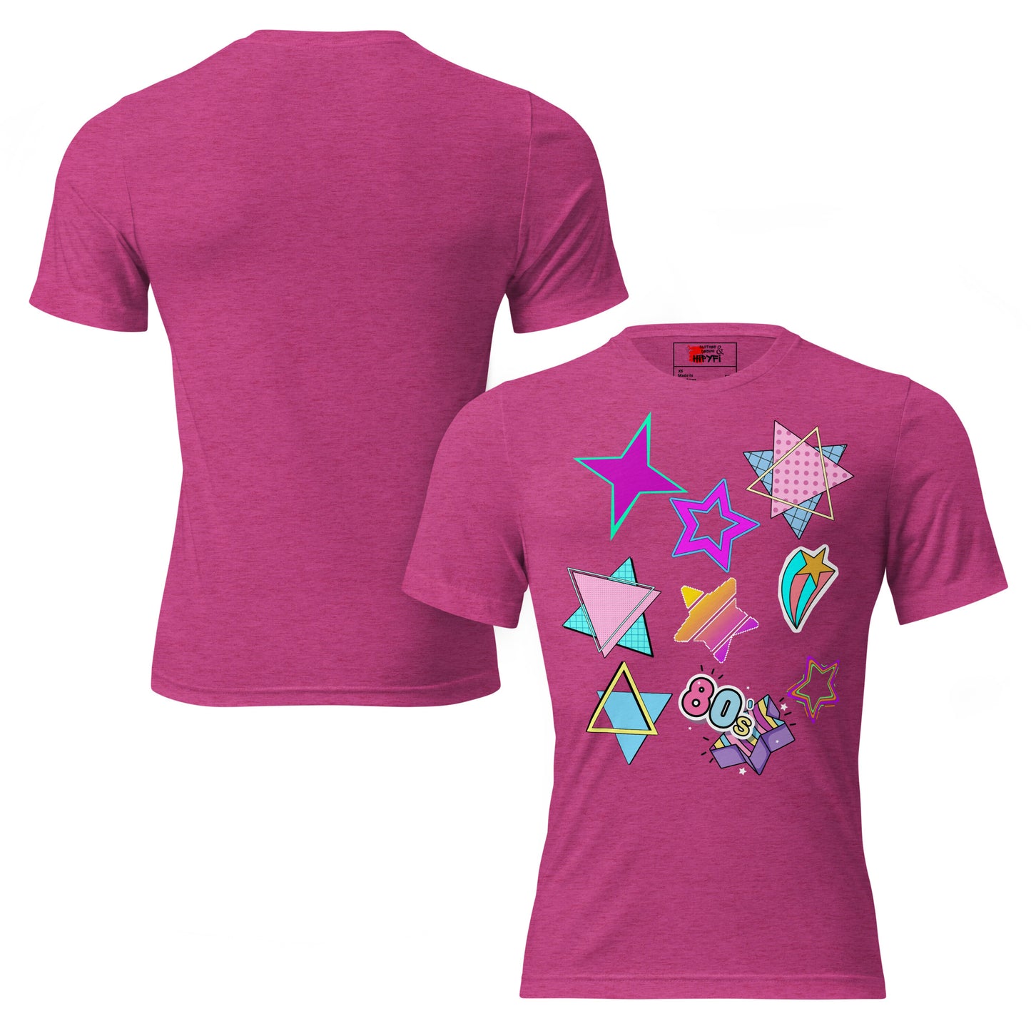 Unisex Retro 80s T-Shirt with Neon Pop Art Graphic – Hipyfi Tri-Blend Tee. berry-triblend-front-and-back