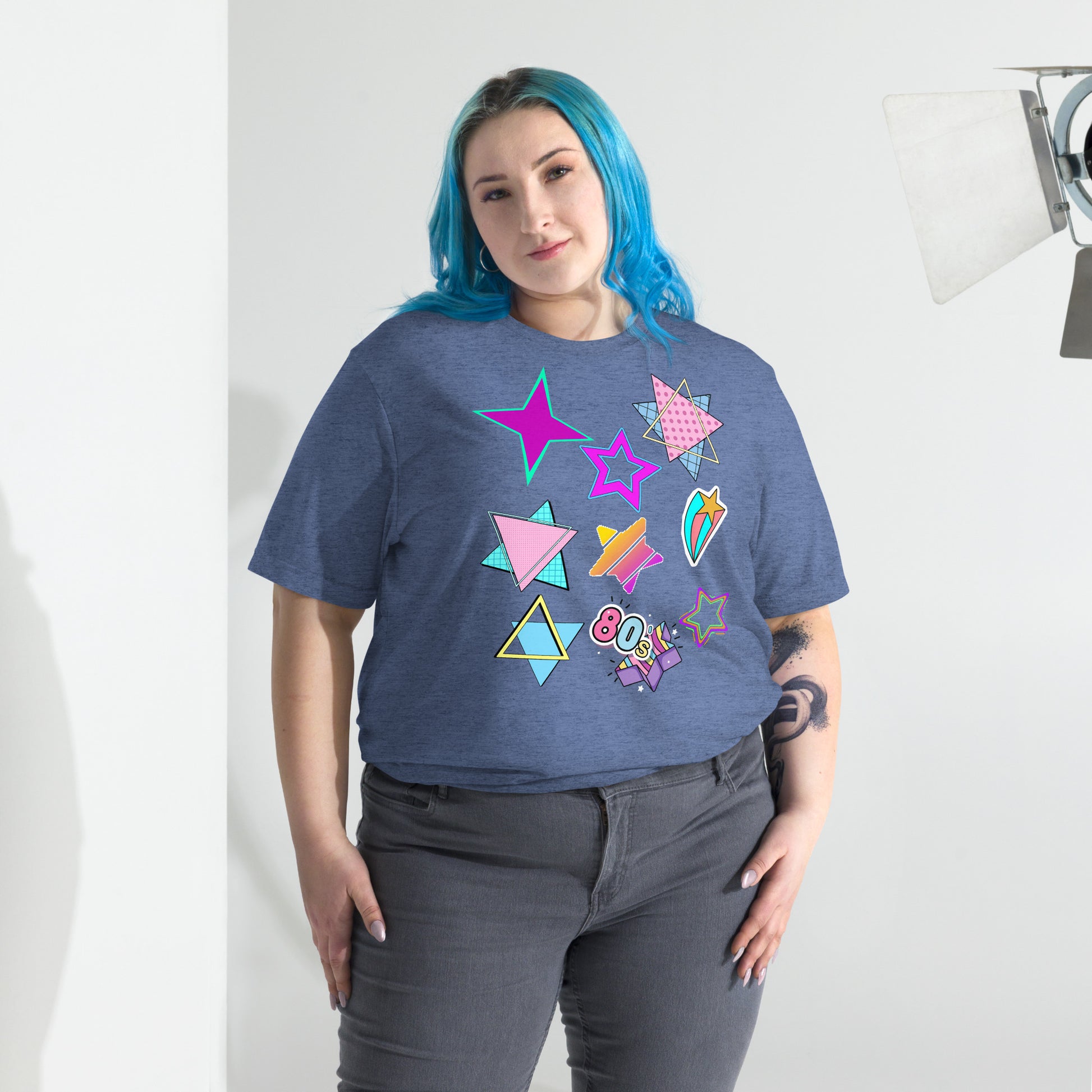 Unisex Retro 80s T-Shirt with Neon Pop Art Graphic – Hipyfi Tri-Blend Tee. blue-triblend-front