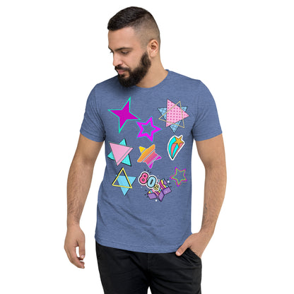 Unisex Retro 80s T-Shirt with Neon Pop Art Graphic – Hipyfi Tri-Blend Tee. blue-triblend-front-2