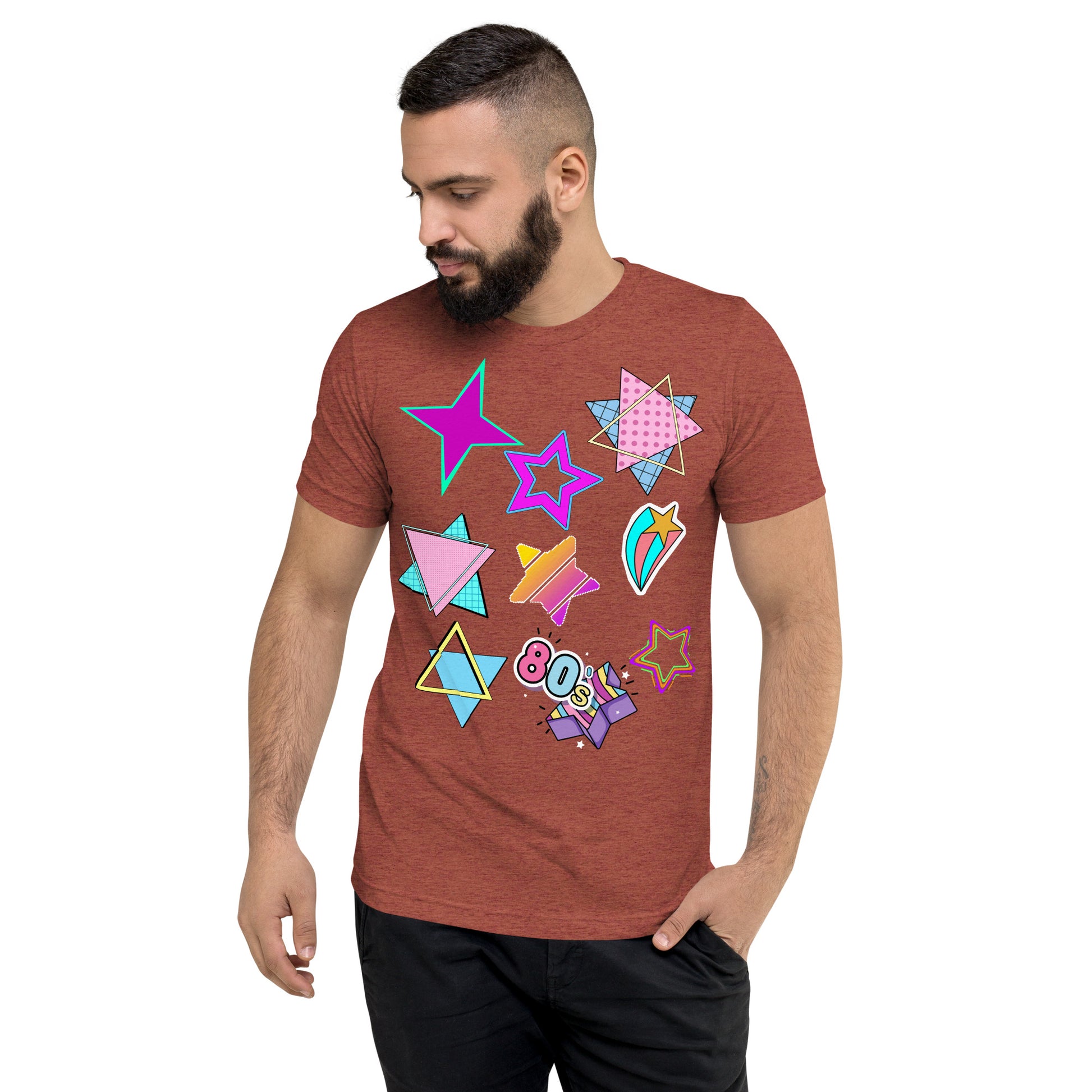 Unisex Retro 80s T-Shirt with Neon Pop Art Graphic – Hipyfi Tri-Blend Tee. clay-triblend-front-2