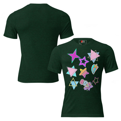 Unisex Retro 80s T-Shirt with Neon Pop Art Graphic – Hipyfi Tri-Blend Tee. emerald-triblend-front-and-back