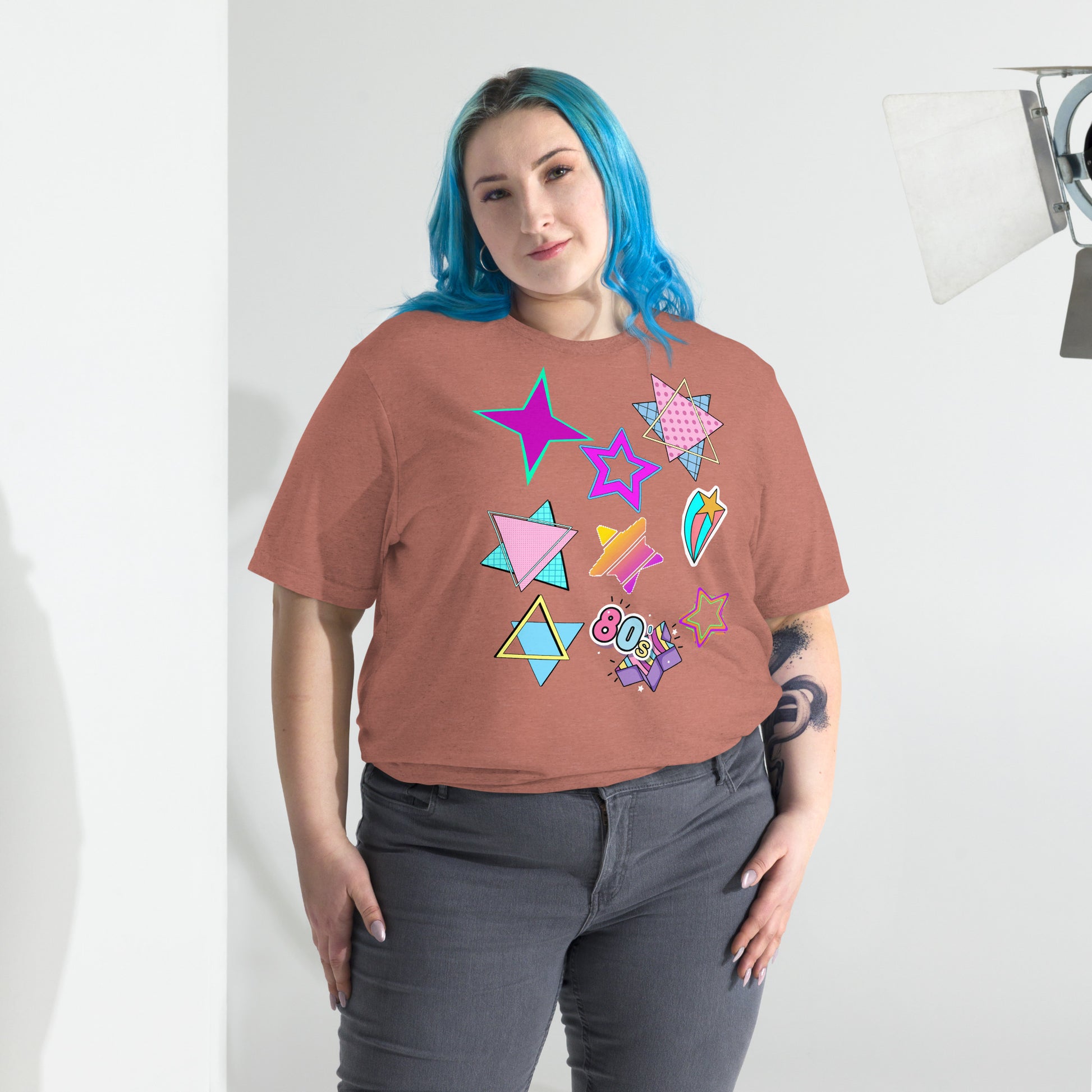 Unisex Retro 80s T-Shirt with Neon Pop Art Graphic – Hipyfi Tri-Blend Tee. mauve-triblend-front