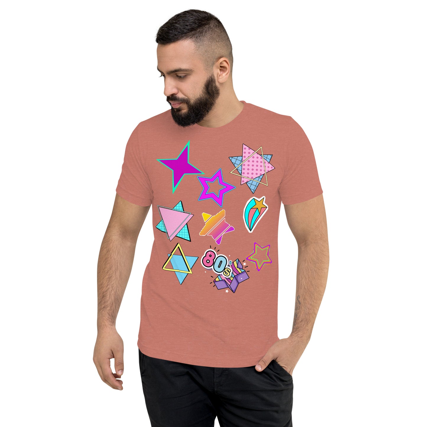 Unisex Retro 80s T-Shirt with Neon Pop Art Graphic – Hipyfi Tri-Blend Tee. mauve-triblend-front-2