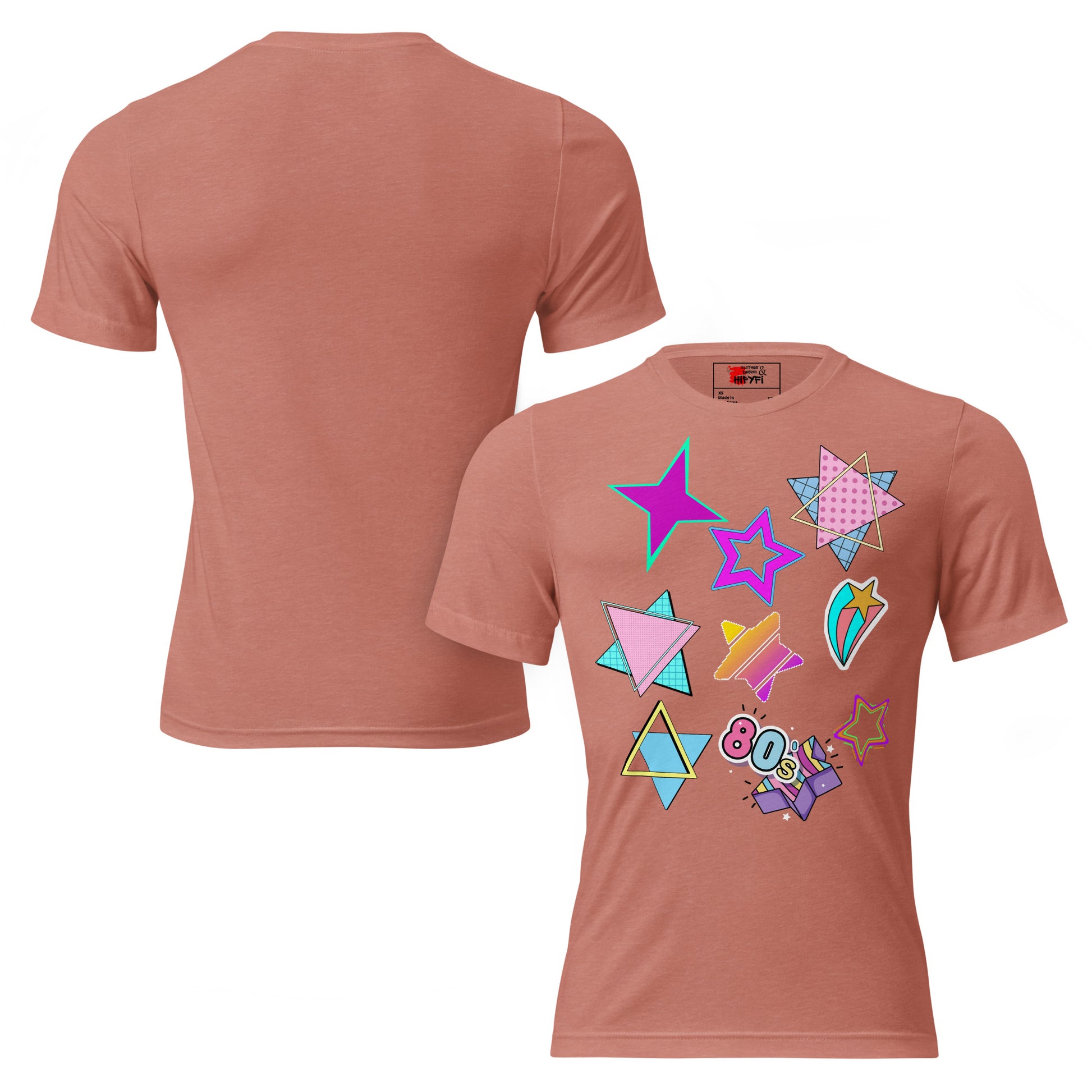 Unisex Retro 80s T-Shirt with Neon Pop Art Graphic – Hipyfi Tri-Blend Tee. mauve-triblend-front-and-back