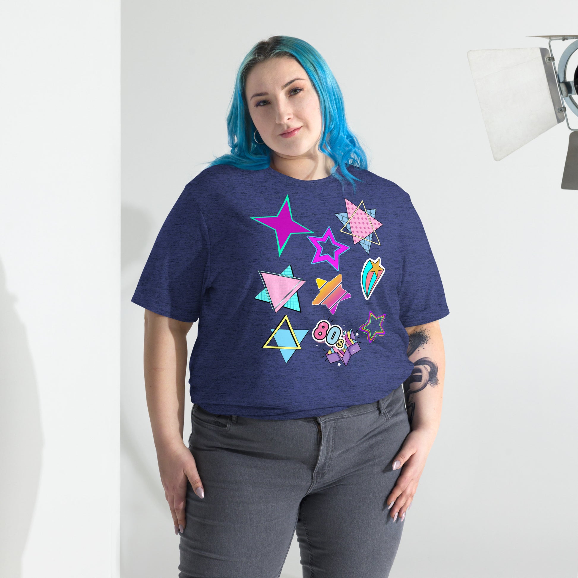 Unisex Retro 80s T-Shirt with Neon Pop Art Graphic – Hipyfi Tri-Blend Tee. navy-triblend-front