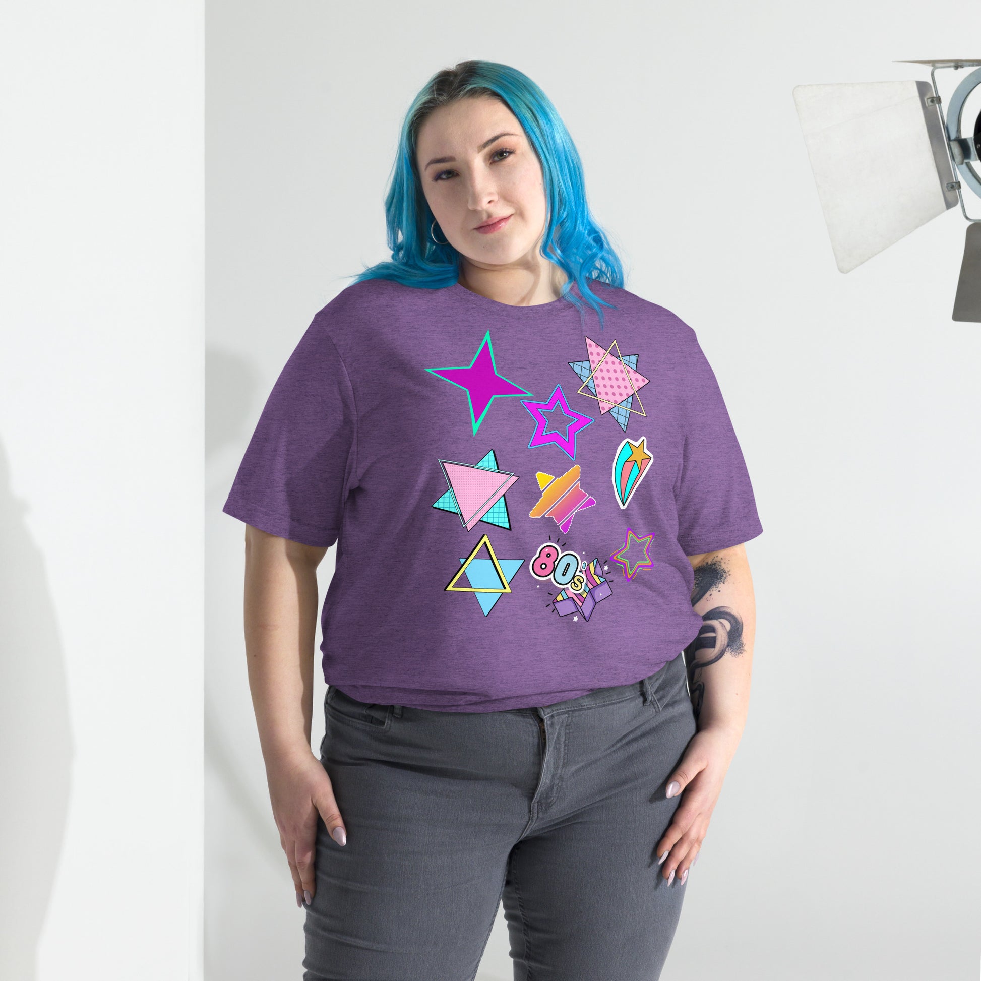Unisex Retro 80s T-Shirt with Neon Pop Art Graphic – Hipyfi Tri-Blend Tee. purple-triblend-front