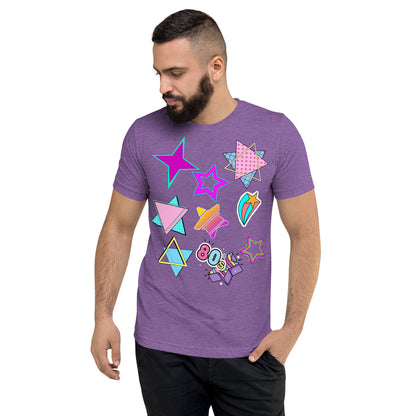 Unisex Retro 80s T-Shirt with Neon Pop Art Graphic – Hipyfi Tri-Blend Tee. purple-triblend-front-2