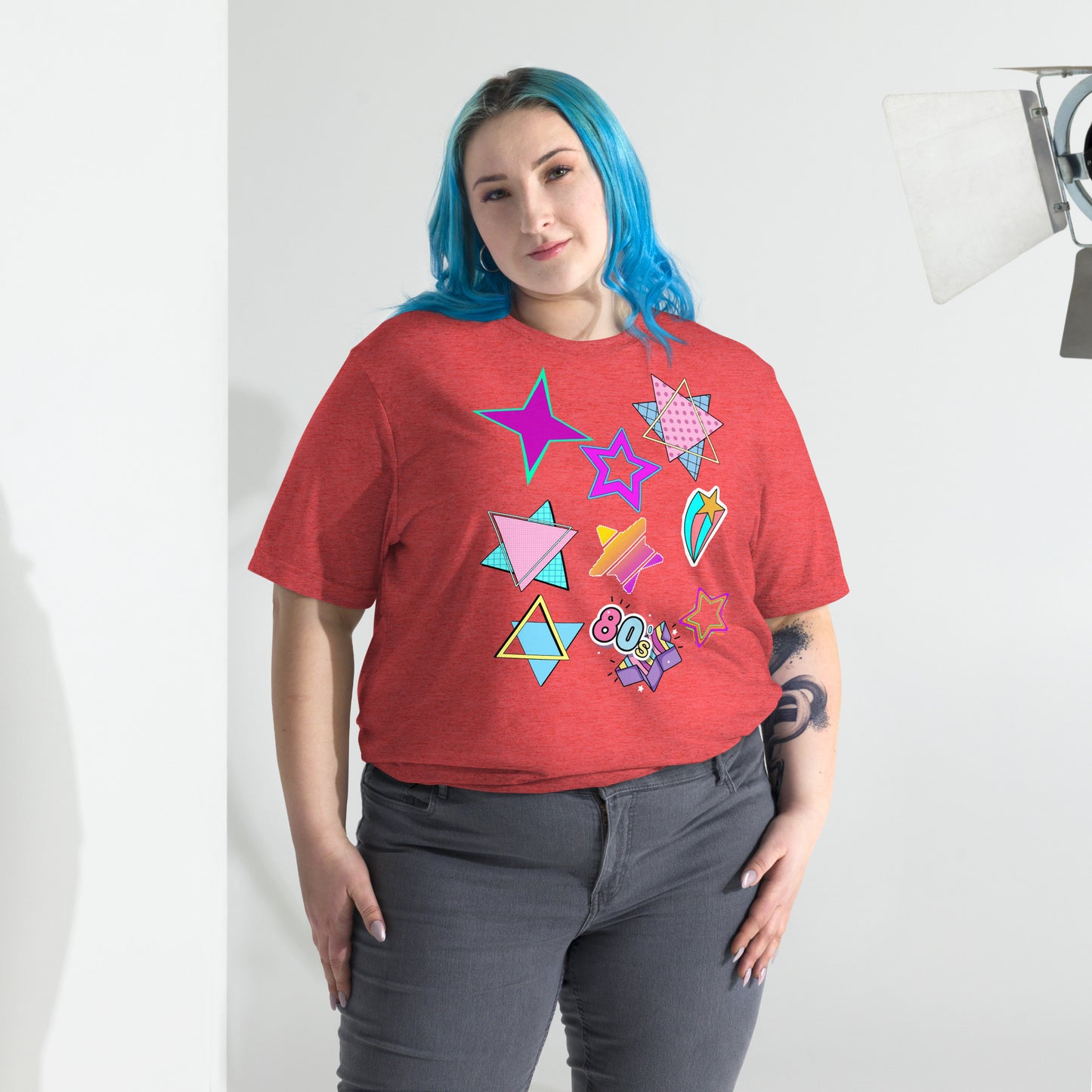 Unisex Retro 80s T-Shirt with Neon Pop Art Graphic – Hipyfi Tri-Blend Tee. red-triblend-front