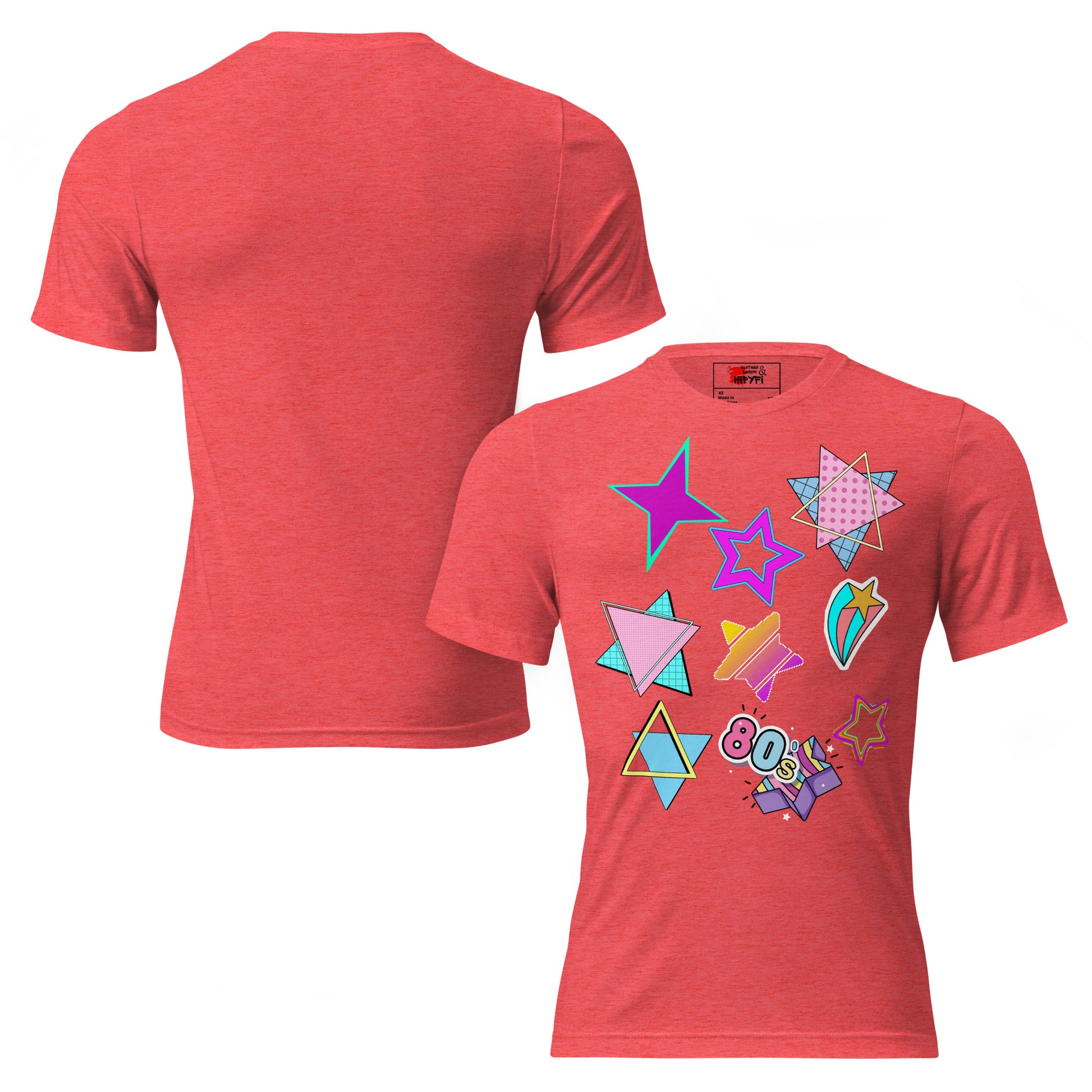 Unisex Retro 80s T-Shirt with Neon Pop Art Graphic – Hipyfi Tri-Blend Tee. red-triblend-front-and-back
