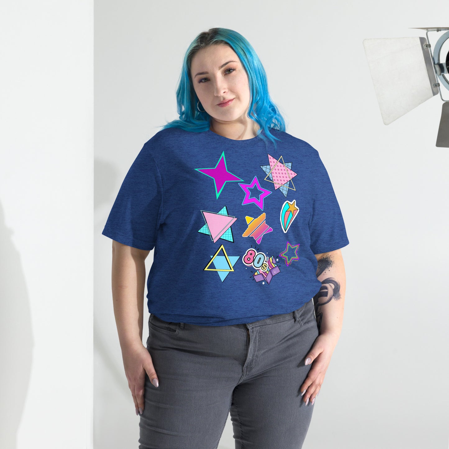 Unisex Retro 80s T-Shirt with Neon Pop Art Graphic – Hipyfi Tri-Blend Tee. true-royal-triblend-front