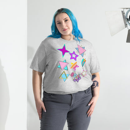 Unisex Retro 80s T-Shirt with Neon Pop Art Graphic – Hipyfi Tri-Blend Tee. white-fleck-triblend-front