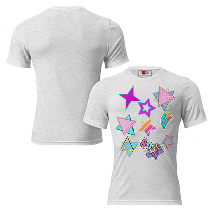 Unisex Retro 80s T-Shirt with Neon Pop Art Graphic – Hipyfi Tri-Blend Tee. white-fleck-triblend-front-and-back