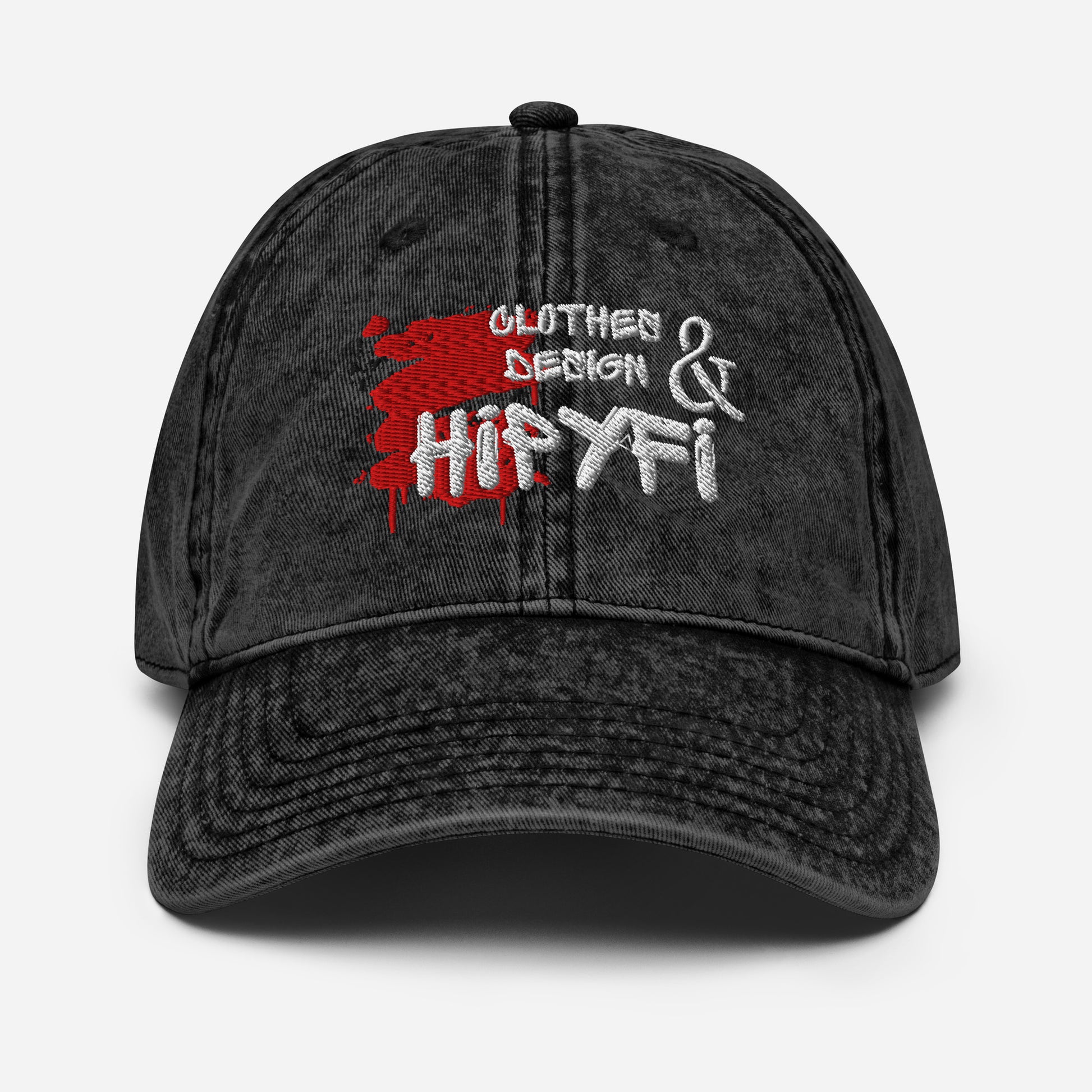 Vintage cotton twill dad cap with embroidered Hipyfi Clothes & Design logo in charcoal grey Front-3